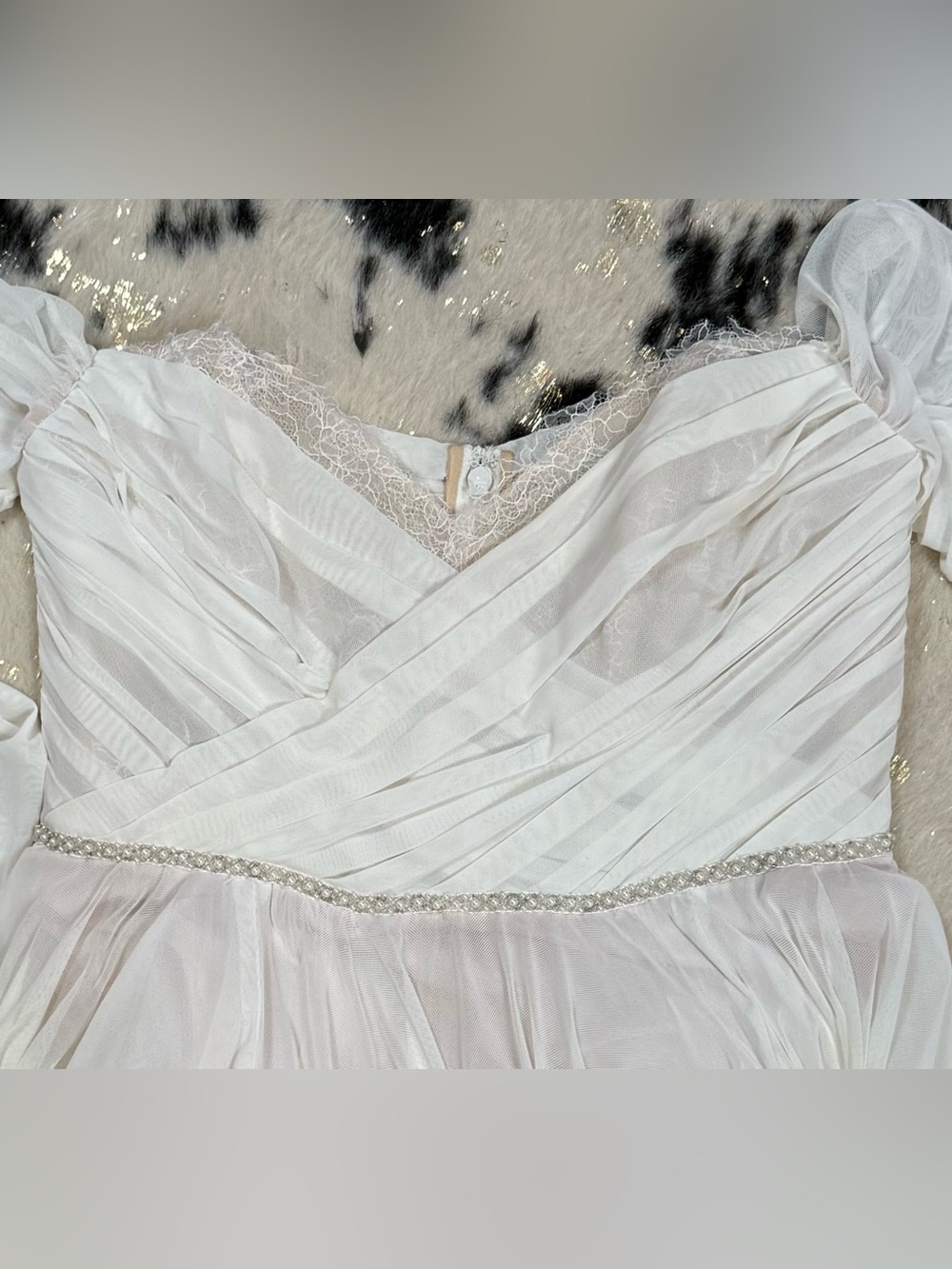 Watters Ivory Off-Shoulder Long Sleeve Chiffon Gown - Picture 12 of 15